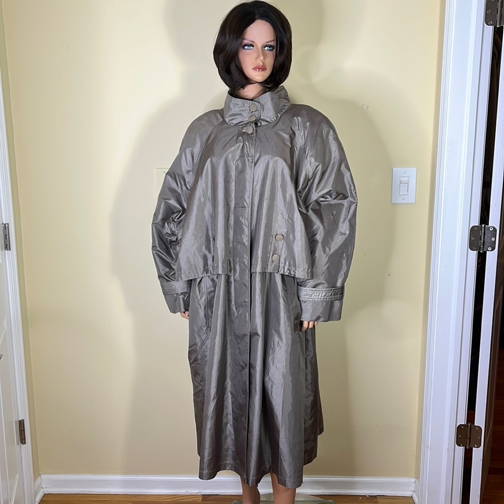 Bryant Park Grey Lined Trench Coat Plus Sz C4 (?) Bust 62" Waist 60" Length 47"